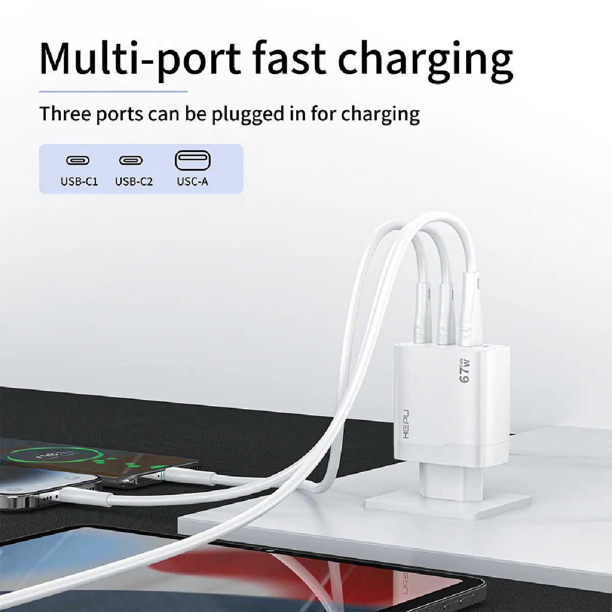HEPU HP-C32 67W USB-C GaN Güç Adaptörü –Type-C Kablo Dahildir - Görsel 6