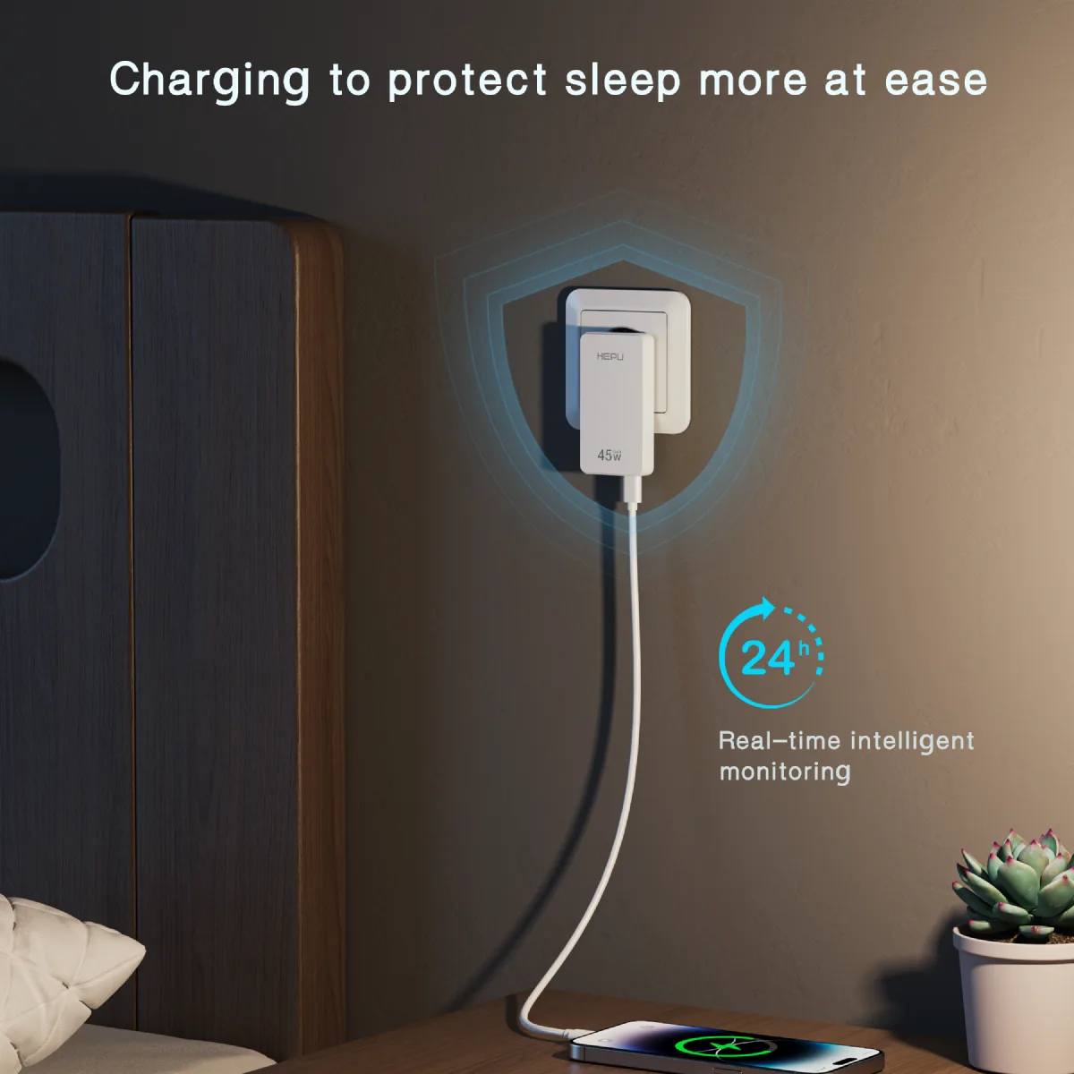 HEPU HP-C33 45W GaN Hızlı Şarj Adaptörü – Ultra İnce Tasarım Type-C Kablo Dahildir - Görsel 7