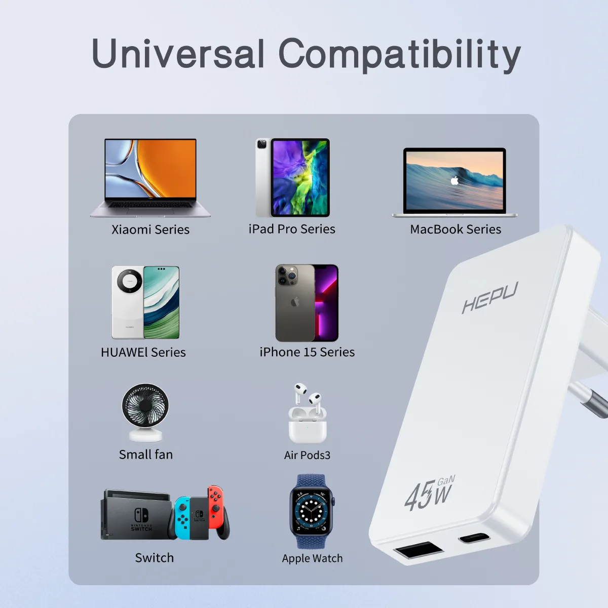 HEPU HP-C35 45W GaN Hızlı Şarj Adaptörü – Type-C Kablo Dahildir - Görsel 8