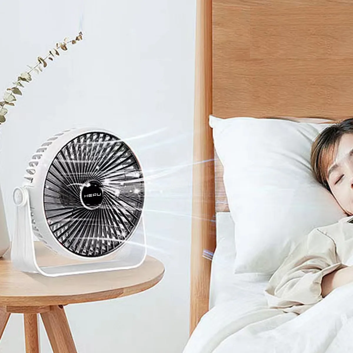 HEPU HP-F02 USB Şarjlı Sessiz Masaüstü Mini Fan – 360° Dönebilen Gövde, 3 Kademeli