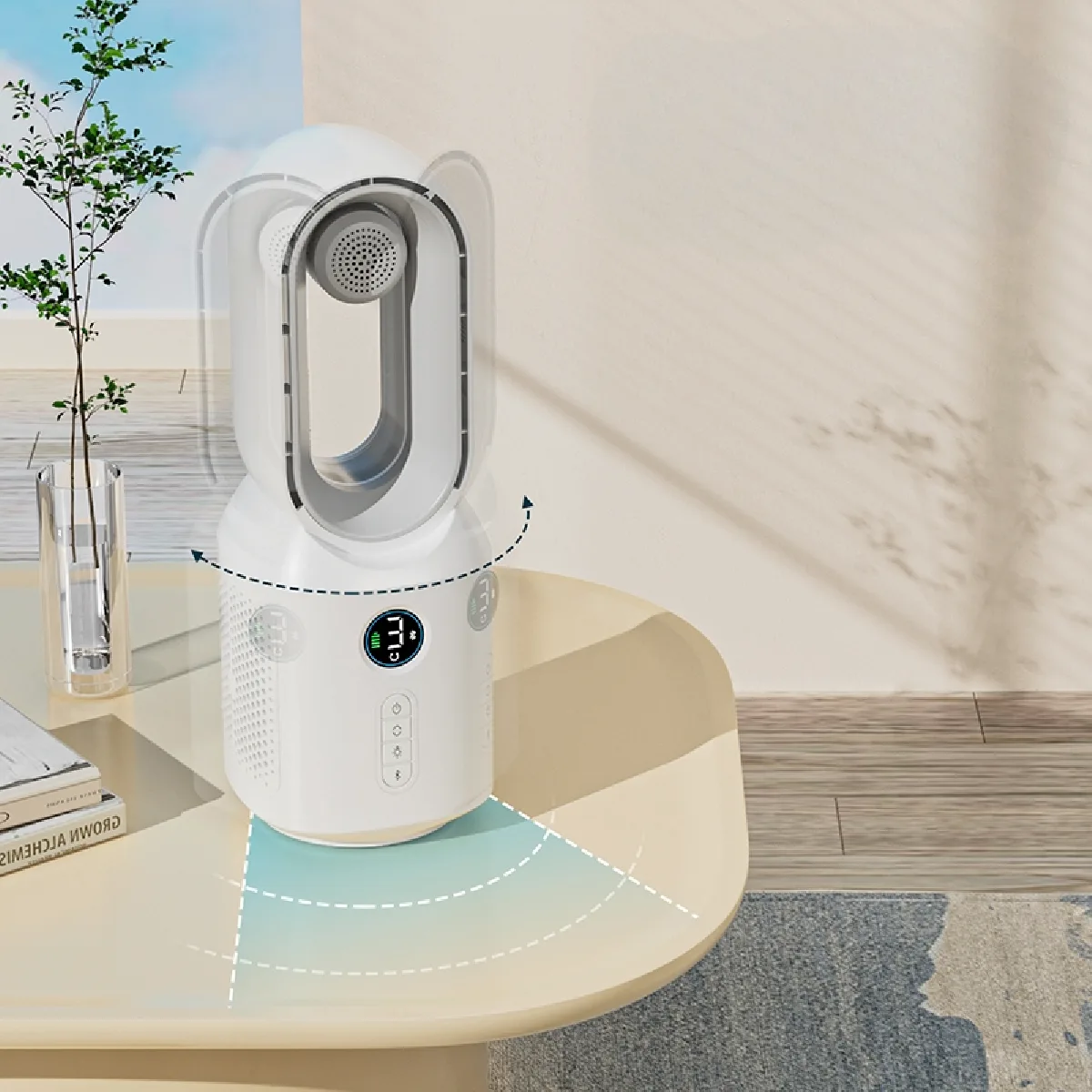 HEPU HP-F29 Sessiz Pervanesiz 360° Döner USB Şarjlı Masaüstü Fan – Bluetooth Hoparlörlü, Gece Lambalı, 3'ü 1 Arada Akıllı Tasarım - Görsel 3