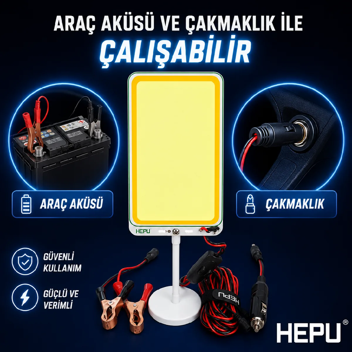 HEPU HP-L38 Araç Tipi LED Çalışma Lambası – 80W Güç, Araç Aküsü + Çakmaklık ile Çalışma - Görsel 2