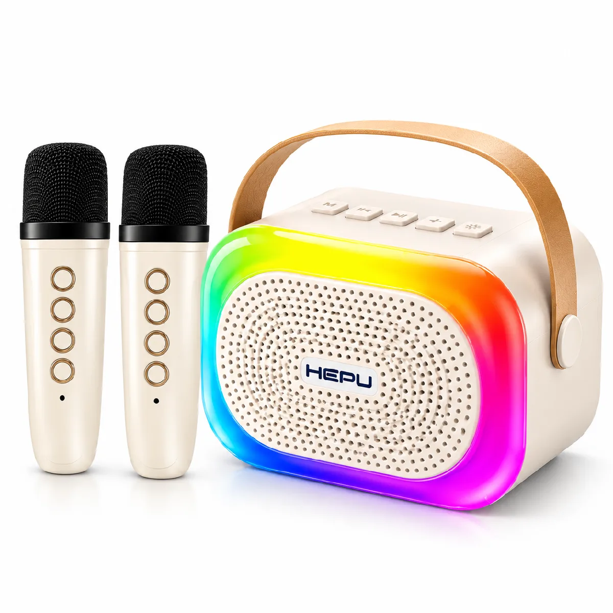 HEPU HP-MS02 5W Kablosuz Karaoke Hoparlör – 2 Mikrofonlu, RGB Işıklı - Görsel 2