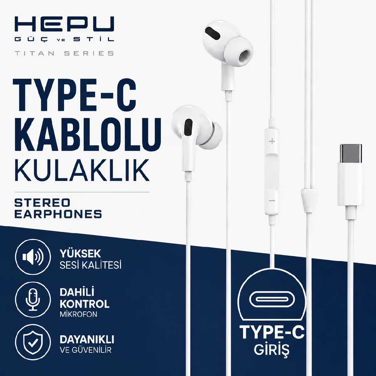 HEPU HP-TK01 Titan Series Type-C Kablolu Kulak İçi Kulaklık – Stereo Ses, Mikrofonlu - Görsel 5