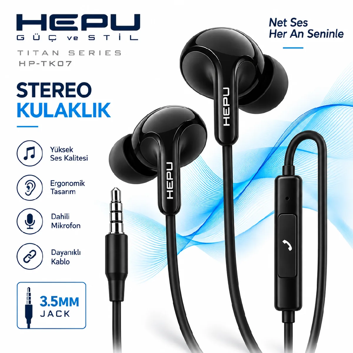 HEPU HP-TK07 Titan Series 3.5 mm Kablolu Kulaklık – Mikrofonlu, Stereo Ses - Görsel 4