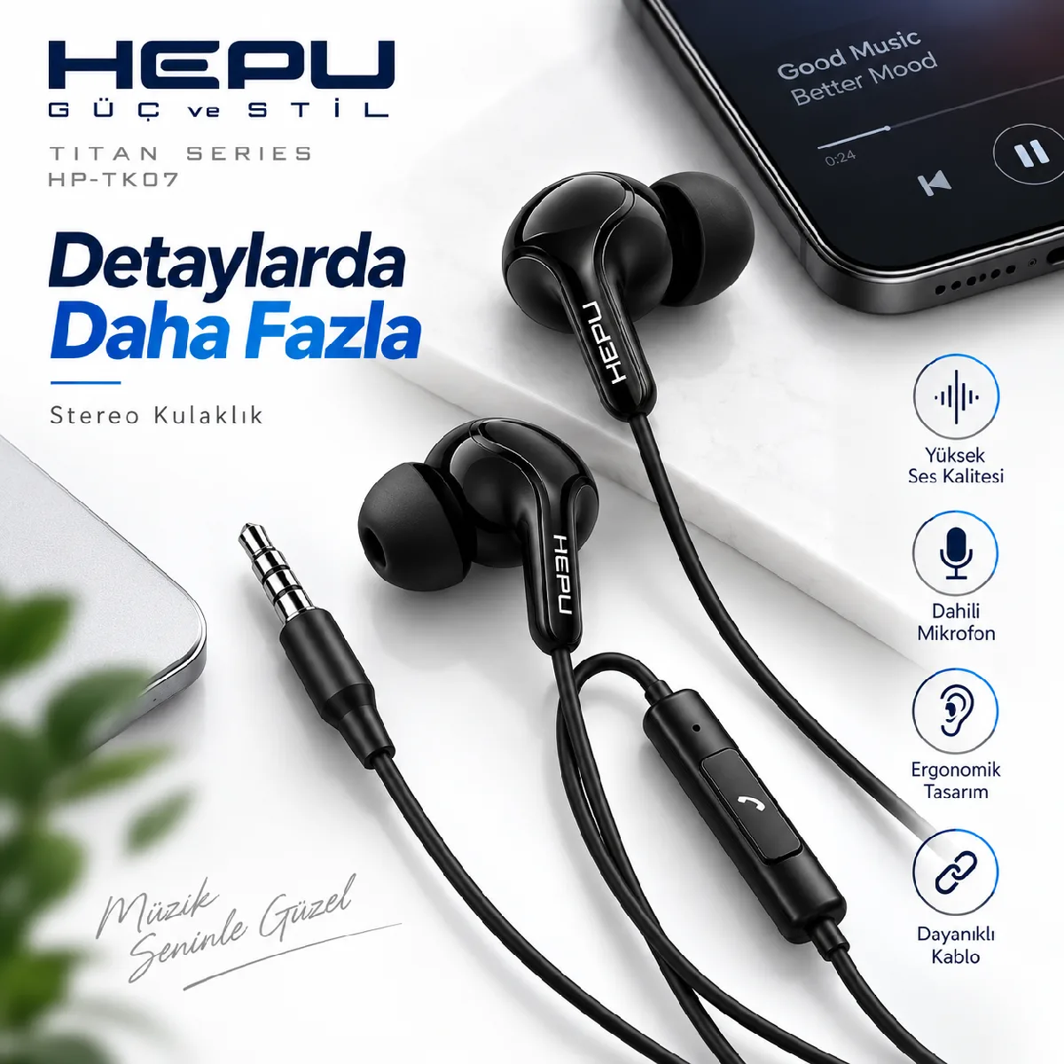 HEPU HP-TK07 Titan Series 3.5 mm Kablolu Kulaklık – Mikrofonlu, Stereo Ses - Görsel 5