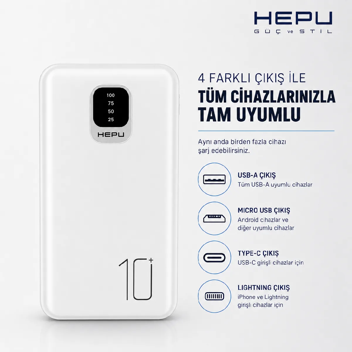 HEPU HP-TP01 Titan Series Powerbank – 10.000 mAh, Dahili Çoklu KablolU - Görsel 5