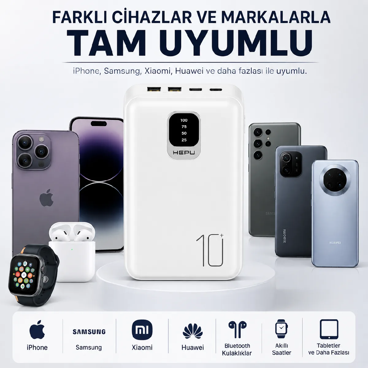 HEPU HP-TP01 Titan Series Powerbank – 10.000 mAh, Dahili Çoklu KablolU - Görsel 7