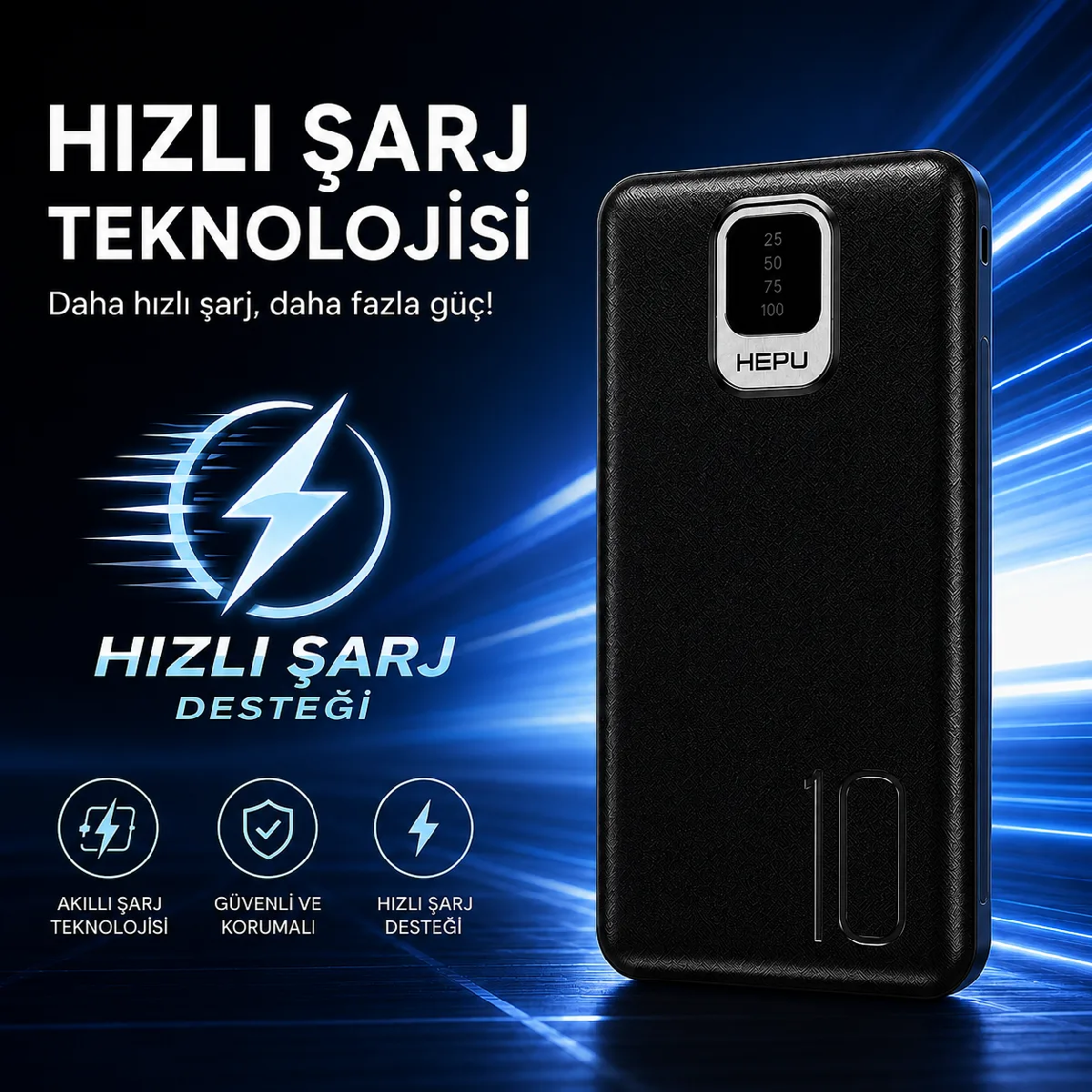 HEPU HP-TP01S Titan Series Powerbank – 10.000 mAh, Dahili Çoklu Kablolu, Siyah - Görsel 6