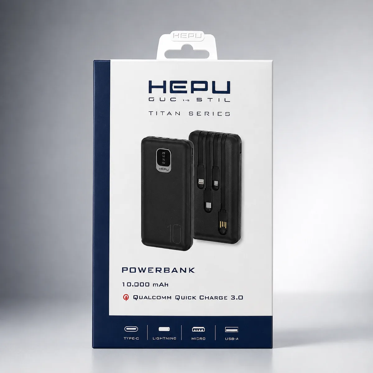 HEPU HP-TP01S Titan Series Powerbank – 10.000 mAh, Dahili Çoklu Kablolu, Siyah - Görsel 7