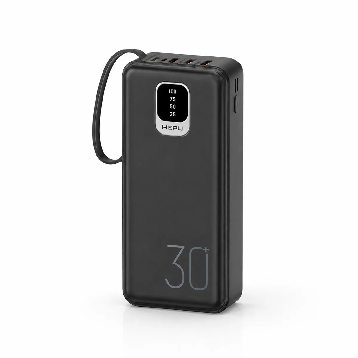 HEPU HP-TP03S Titan Series Powerbank – 30.000 mAh, 4 Entegre Kablolu, Dijital Göstergeli, Siyah