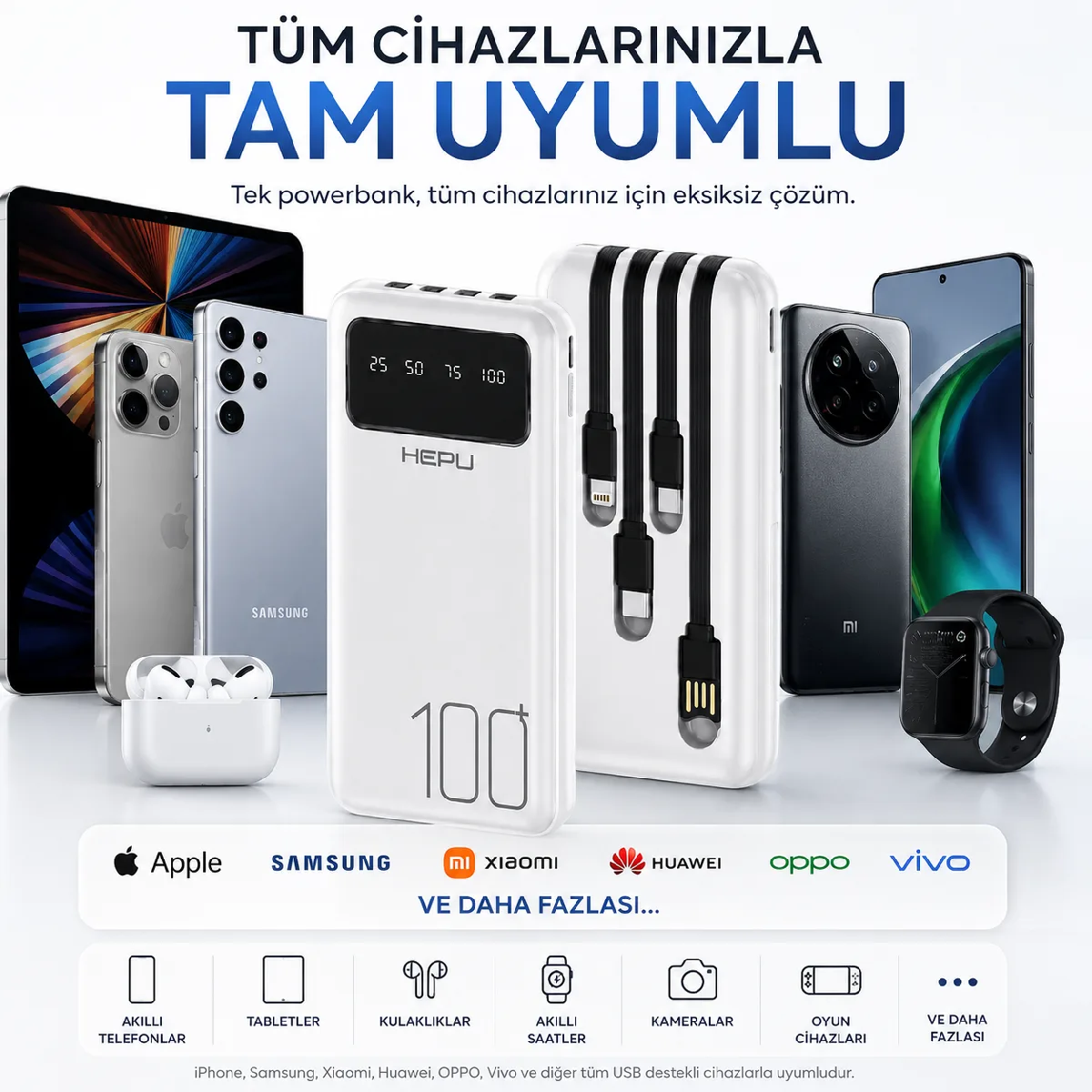 HEPU HP-TP04 Titan Series Powerbank – 10.000 mAh, 4 Entegre Kablolu, Dijital Göstergeli - Görsel 6