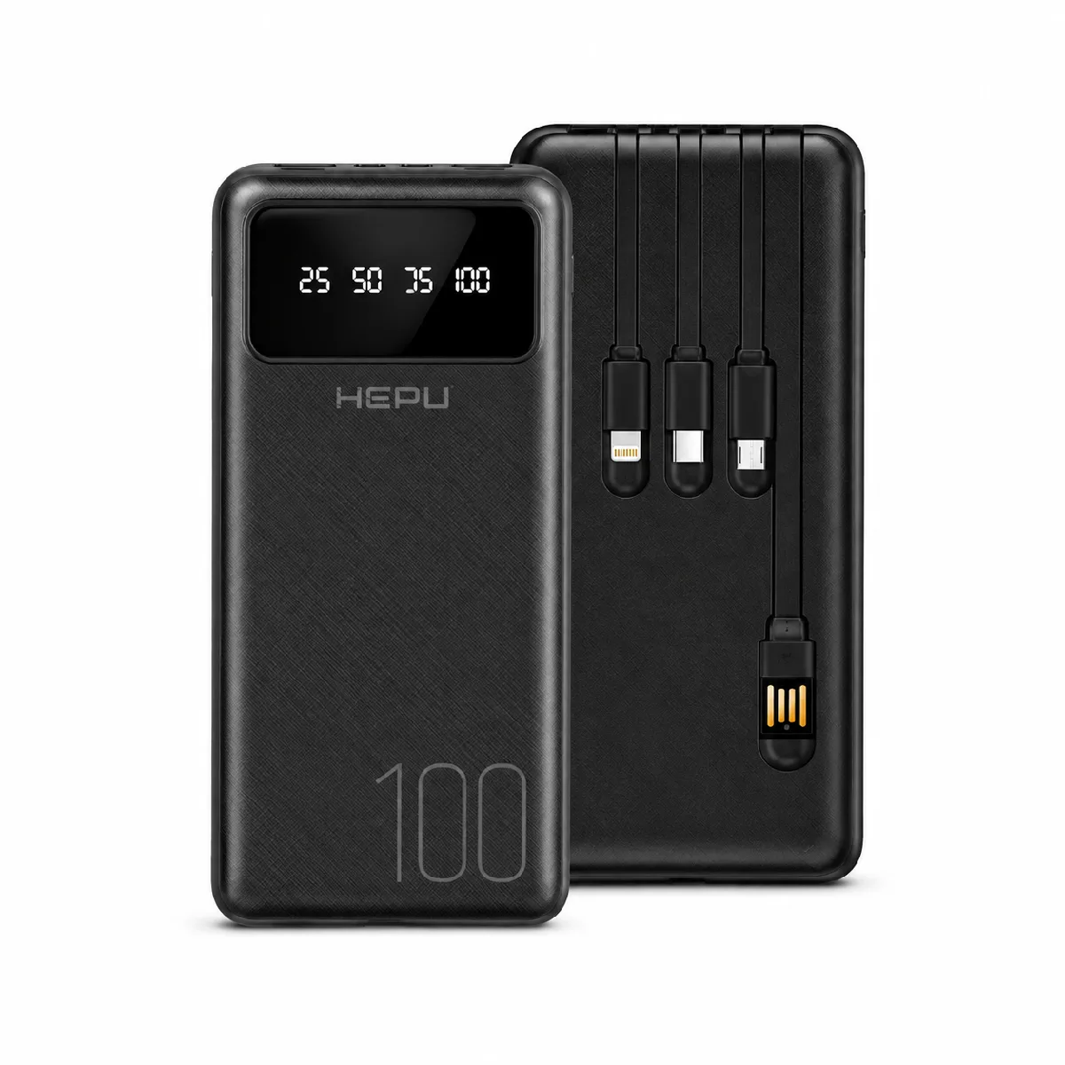 HEPU HP-TP04S Titan Series Powerbank – 10.000 mAh, 4 Entegre Kablolu, Dijital Göstergeli, Siyah - Görsel 6
