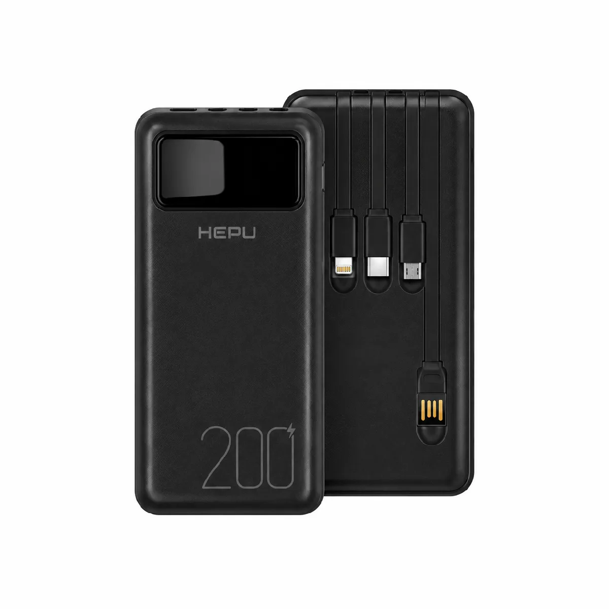 HEPU HP-TP05S Titan Series Powerbank – 20.000 mAh, 4 Entegre Kablolu, Dijital Göstergeli, Siyah - Görsel 2