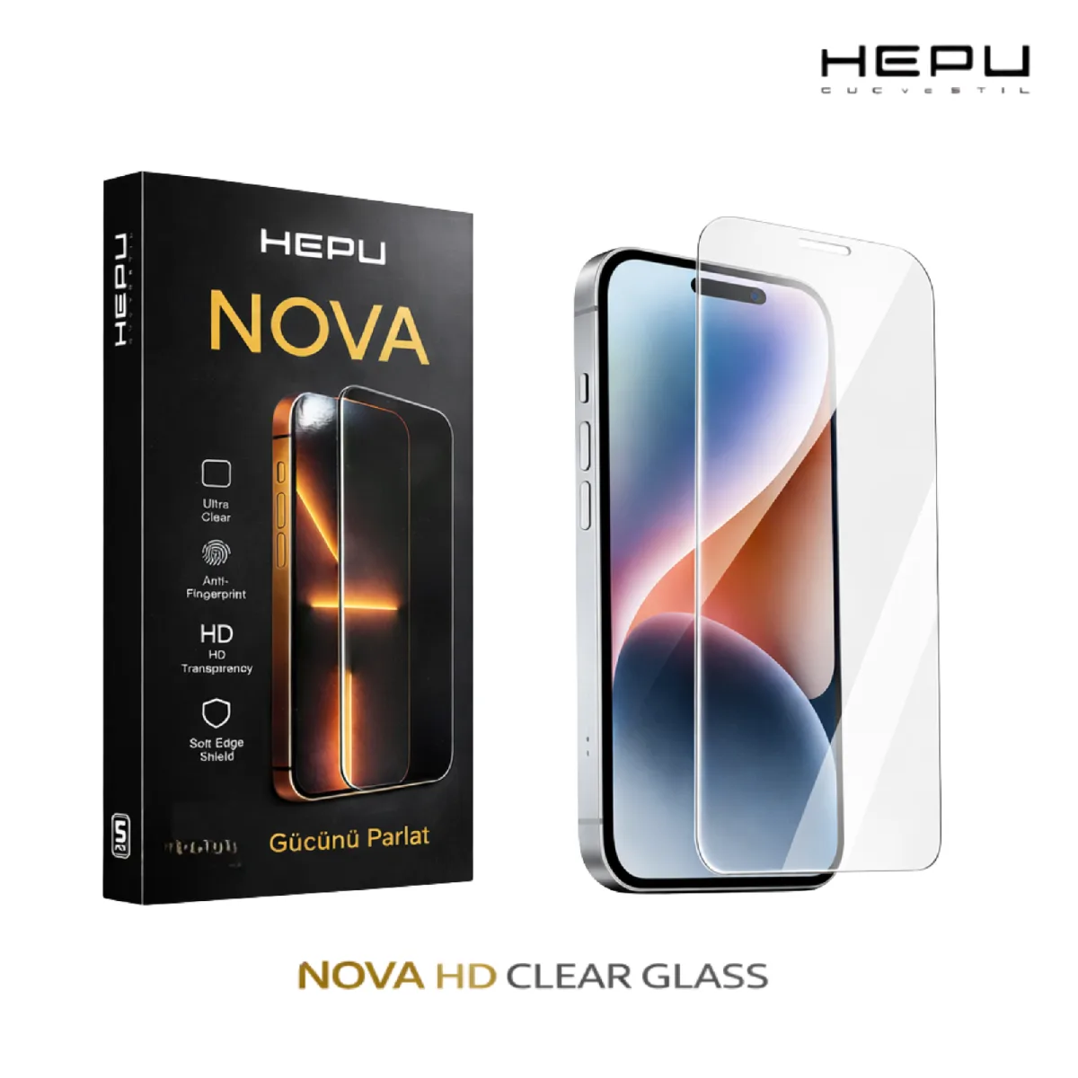 HEPU NOVA HD Clear Temperli Cam Ekran Koruyucu – iPhone 17 Pro Max Uyumlu
