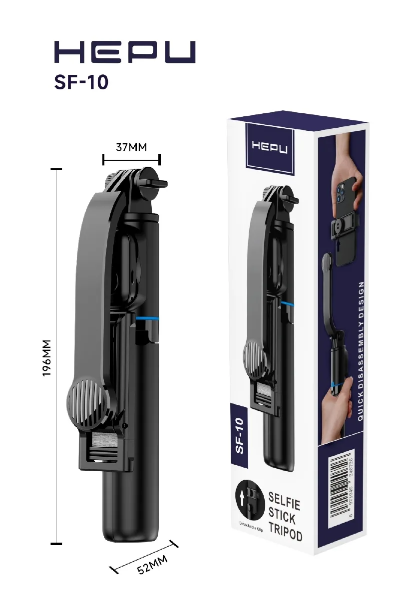 HEPU SF-10 Taşınabilir Selfie Stick Tripod – Çıkarılabilir Telefon Tutucu, Hızlı Kurulum - Görsel 3